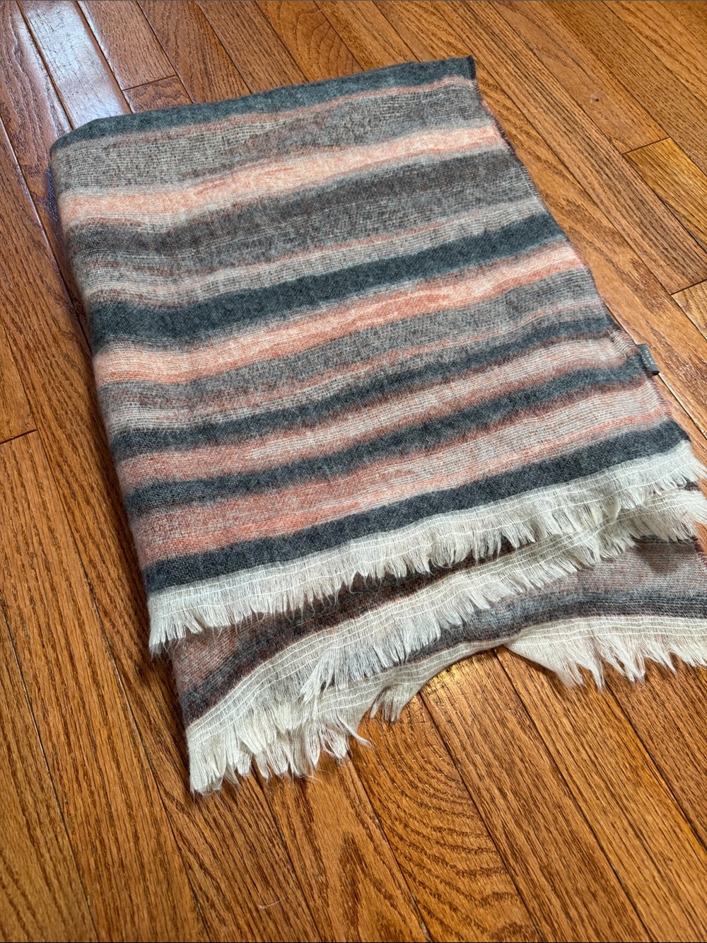 Striped Cozy scarf wrap shawl in Gray and Peach Vince camuto with fringe